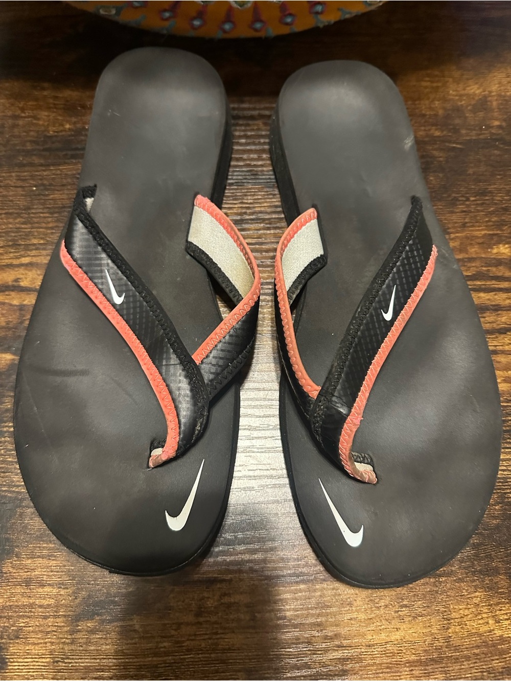 Nike Men's Black Flip-Flops with Coral Trim